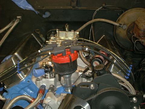 1978 Ford Bronco - Close-up of a Ford V8 engine, a carburetor and distributor assembly.