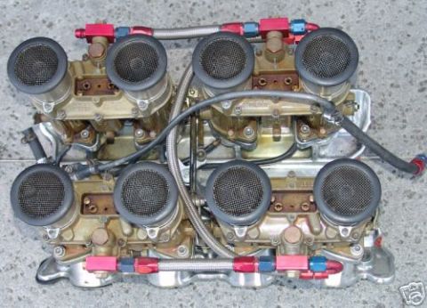 1972 Ford Ranchero - four Weber carbs on an individual runner manifold,top view