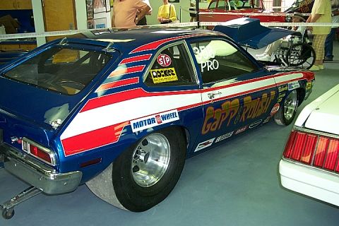 1963 Ford Fairlane - This drag car features extensive racing decals and sponsorship logos, including "Gapp & Roush" and "Motor Wheel".