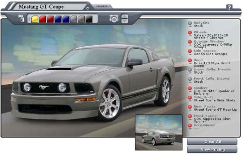 2001 Mercury Grand Marquis - This image displays a Ford Mustang GT Coupe with various customization options listed on the right side.