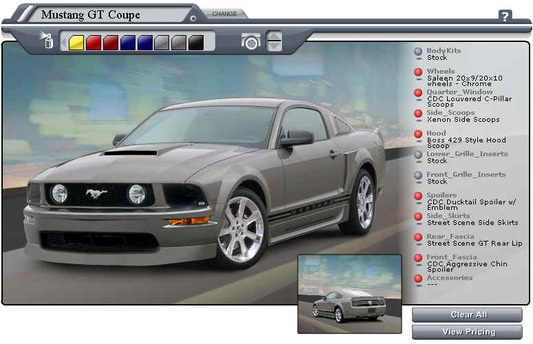 Gray Ford Mustang GT Coupe with custom wheels and hood scoop
