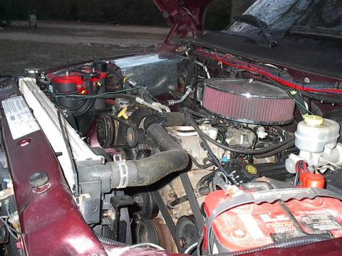 2001 Dodge 1500 - The engine bay of a 2001 Dodge 1500, showing the engine and various components under the hood.