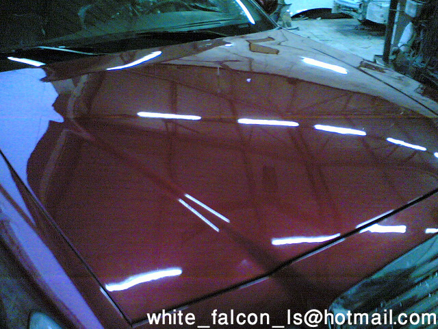 Red car hood with reflections