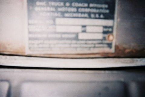 1992 Ford Bronco - A close-up view of a data plate from GMC Truck & Coach Division General Motors Corporation.