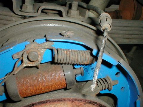 1983 Ford Bronco - This e-brake cable was allowed to go slack inside the drum, probably due to a stuck autoadjuster and a stuck or frozen cable. The drum then…