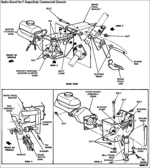 1983 Ford Bronco - Hydro-Boost for SuperDuty Commercial 92 IF THE IMAGE IS TOO SMALL, click it. Removal 1. With the engine off, depress the brake pedal severa…
