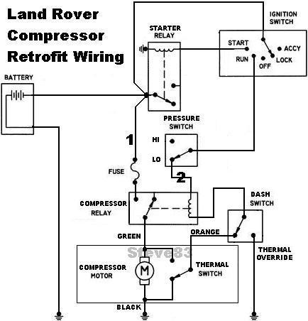 1983 Ford Bronco - Rover Compressor Circuit This circuit will cause the compressor to fill the tank up to the pressure switch's setting whenever the key is in…