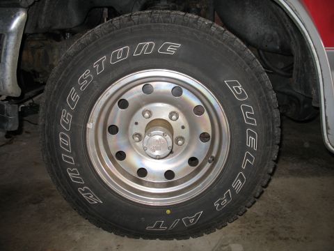 1994 Ford C-150 (Centurion Conversions) - Bridgestone Dueller AT Revo's LT235/75R15, so far these tires have gotten me through every snowfall (up to 6") with no 4x4, awesome!!!!