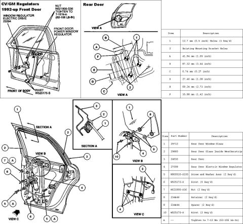1994 Ford Crown Victoria - Window Regulator Front Door Removal 1. If front door window glass (21410) is in the down position and is inoperable, the following steps mu…