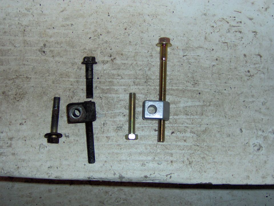 Bolts and metal brackets on a textured surface