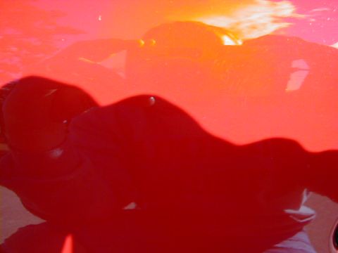 1997 Ford Probe - Reflection on a red vehicle shows shadows and a website address. The registry claim of 1997 Ford Probe does not match the visual evidence.