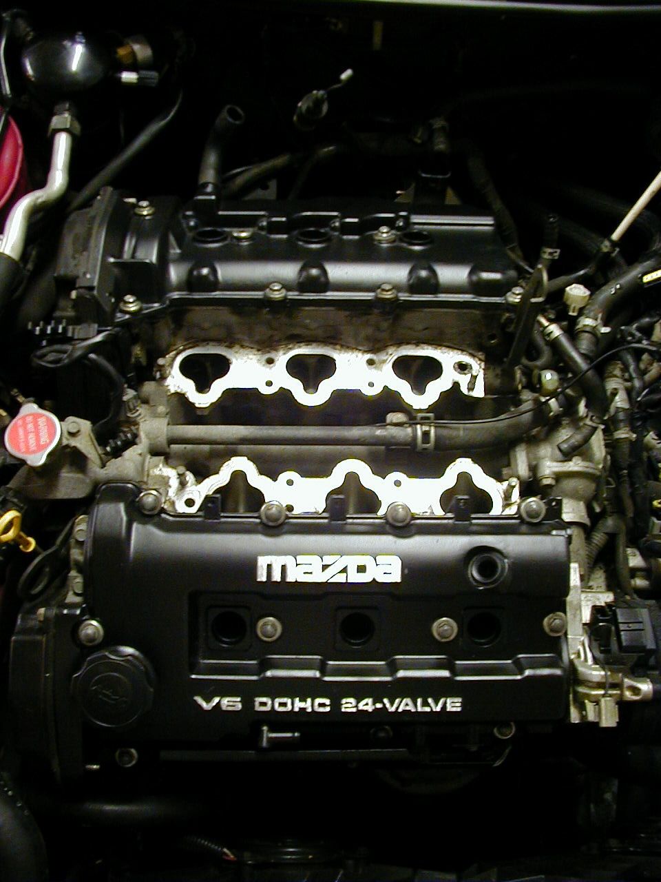 Mazda V6 DOHC 24-Valve engine with intake manifold removed
