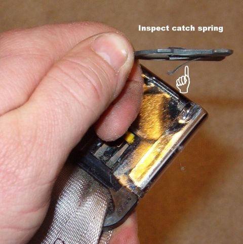1994 Ford Crown Victoria - Since I also wanted to wash the seat belts, I disassembled the buckle. It's common for this spring to fatigue & break, which can lock the b…