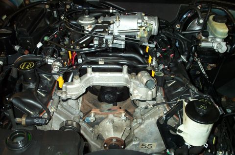 1998 Ford Crown Victoria - Close-up view of an engine bay, showing various components and wiring.