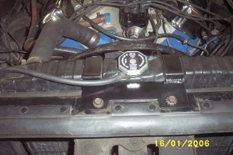 1967 Ford Galaxie - Custom-fabbed radiator bracket to replace the original missing bracket that the old radiator shop decided to throw away. Looks great!