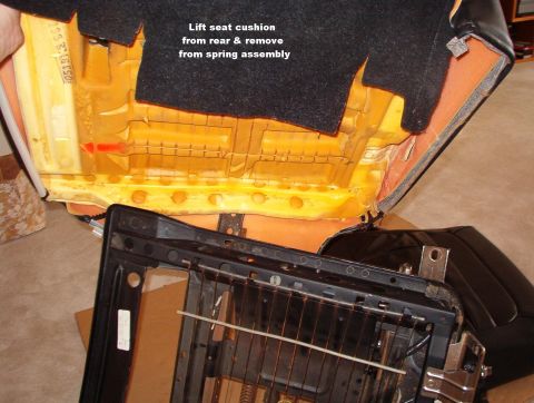 1994 Ford Crown Victoria - Seat Pad Removed If all the hog rings around the edges are removed, the upholstery will now come off with the pad. Lift the back edge first…