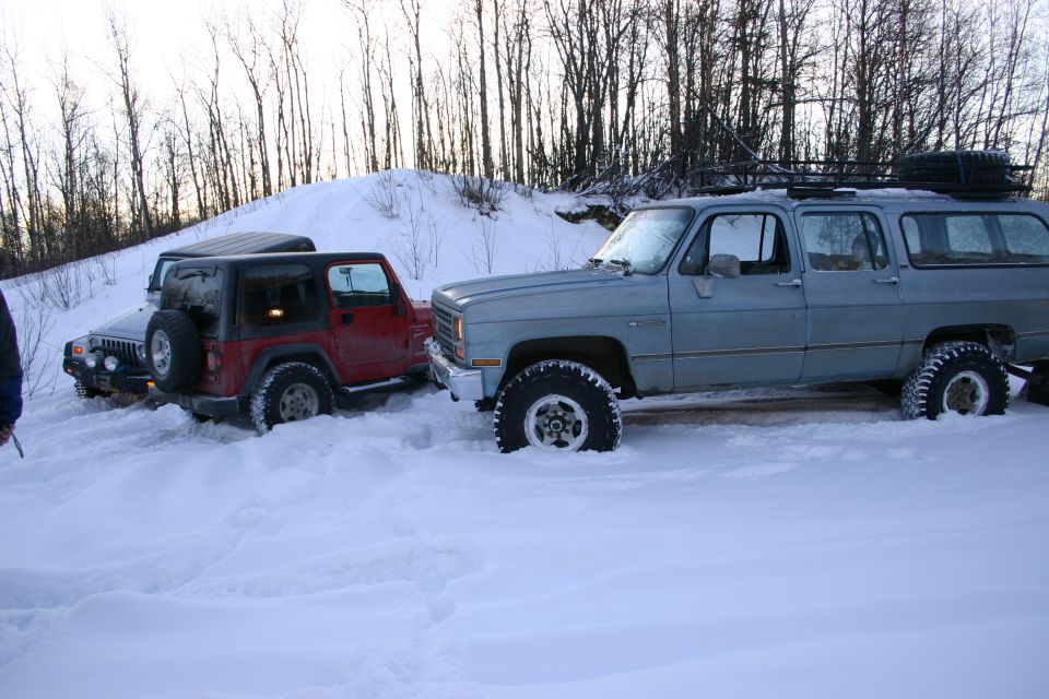2003 Jeep TJ and other off-road vehicles stuck in deep snow