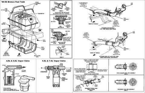 1983 Ford Bronco - Fuel Tank mounting & rollover valves IF THE IMAGE IS TOO SMALL, click it. Despite the details shown here, MOST of the straps I've found are…