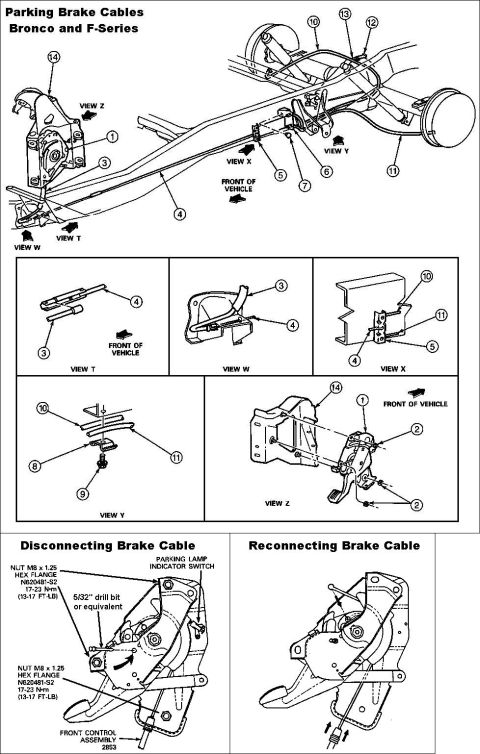 1983 Ford Bronco - Parking Brake Cables ('92-96) IF THE IMAGE IS TOO SMALL, click it. Park/e-brake switch Standard DS3398 View Y has been revised - see the TS…