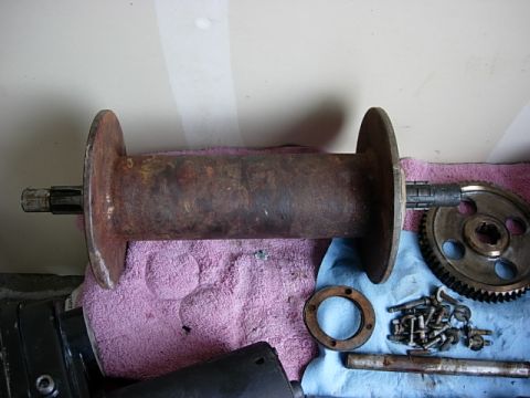 1987 Ford Bronco - the beaten up 11 inch drum it came with, I am making a 11 inch Al Hawse Fairlead since I couldn't find one.