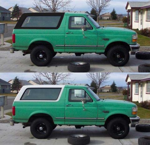 1993 Ford Bronco - This 1993 Ford Bronco is shown with its removable top, allowing for an open-air driving experience.