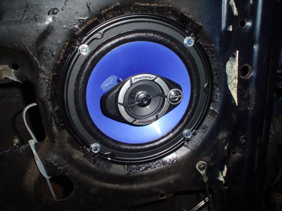 Pioneer speaker installed in a car door panel