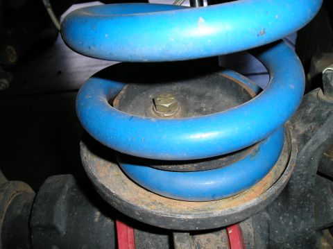 1993 Ford Bronco - Close-up of a blue coil spring suspension component.