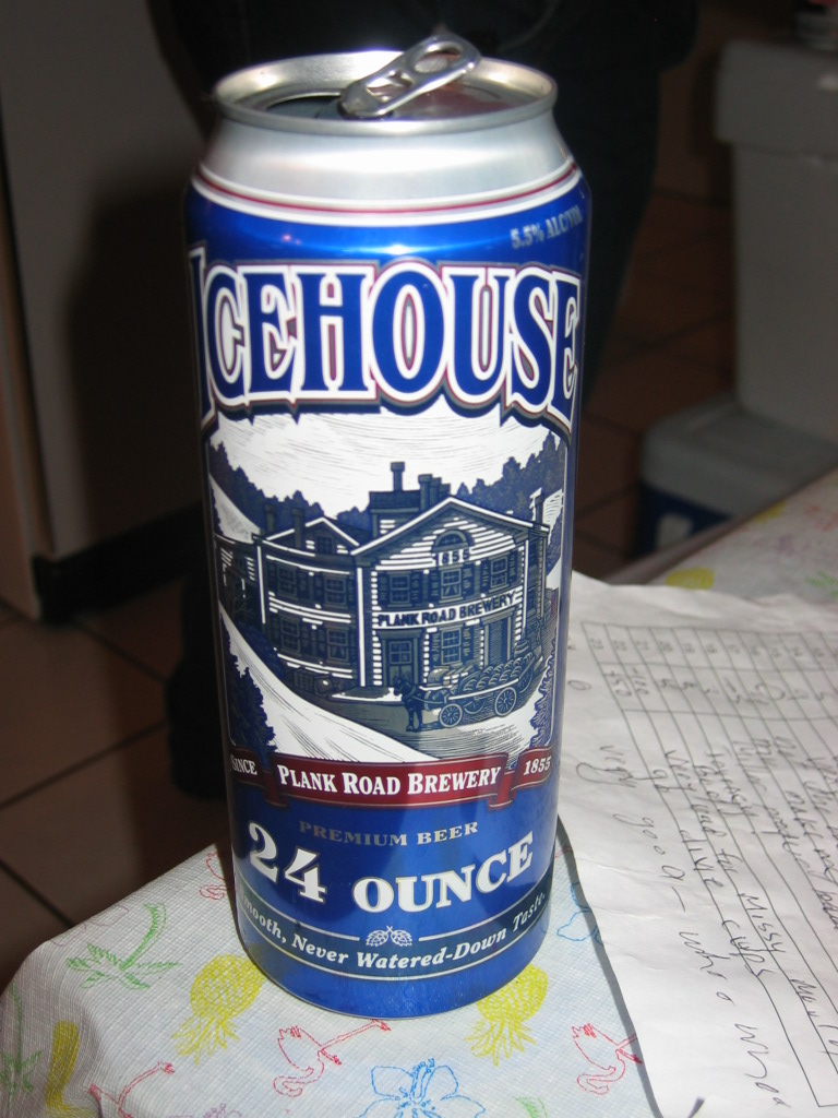 Icehouse beer can with Plank Road Brewery illustration