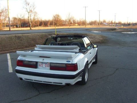 1993 Ford Taurus - A white convertible is viewed from the rear, parked on an asphalt lot with bare trees in the background.