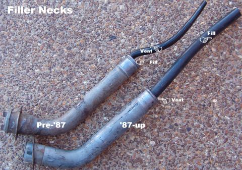1983 Ford Bronco - Fuel Filler Necks Early trucks use a small corrugated plastic vent tube tucked into the top of the steel filler neck (EOTZ-9034-A) which ca…