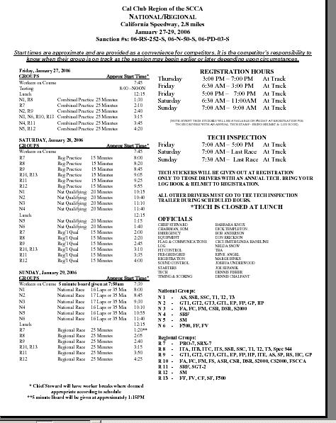 1990 Ford Probe - California Speedway Event schedule For actual list go to www.calclub.com - click on entry form - click on schedule - download pdf schedule.
