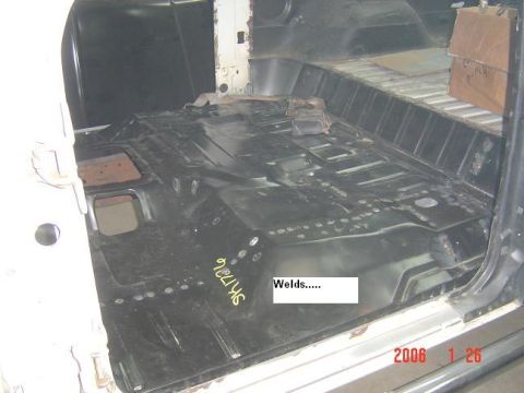 1989 Ford Bronco - The interior floor of a vehicle is shown, with visible welds and a date of January 26, 2006.