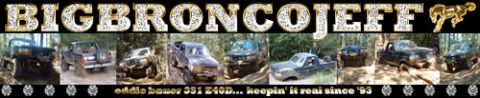 1993 Ford Bronco - Multiple Ford Broncos navigate muddy terrain, with one prominently displayed in a 3q-front view.