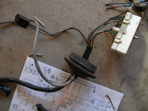 1984 Ford Bronco - Electrical diagram and wiring harness components laid out on a concrete surface.