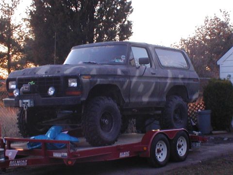 1979 Ford Bronco - This Ford Bronco is on a trailer, possibly being transported.
