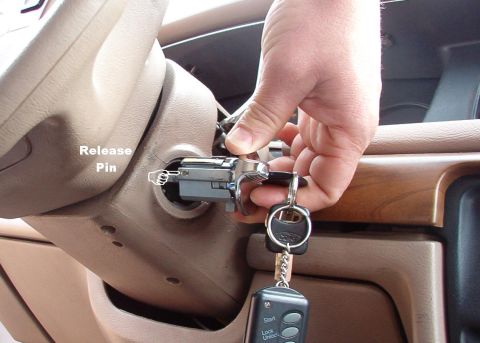 1994 Ford Crown Victoria - This is what the probe pressed in to release the cylinder. When the key is rotated, the pin will be forced back out. The key must be in RUN…