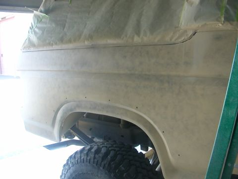 1984 Ford Bronco - Bodywork in progress on a 1984 Ford Bronco, showing the rear quarter panel and fender.