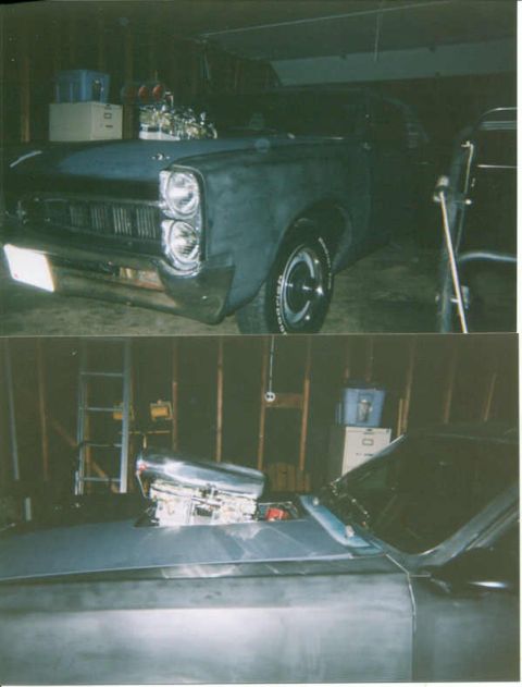 1967 Pontiac Lemans - after cutting the hood for first tunnel ram set up.