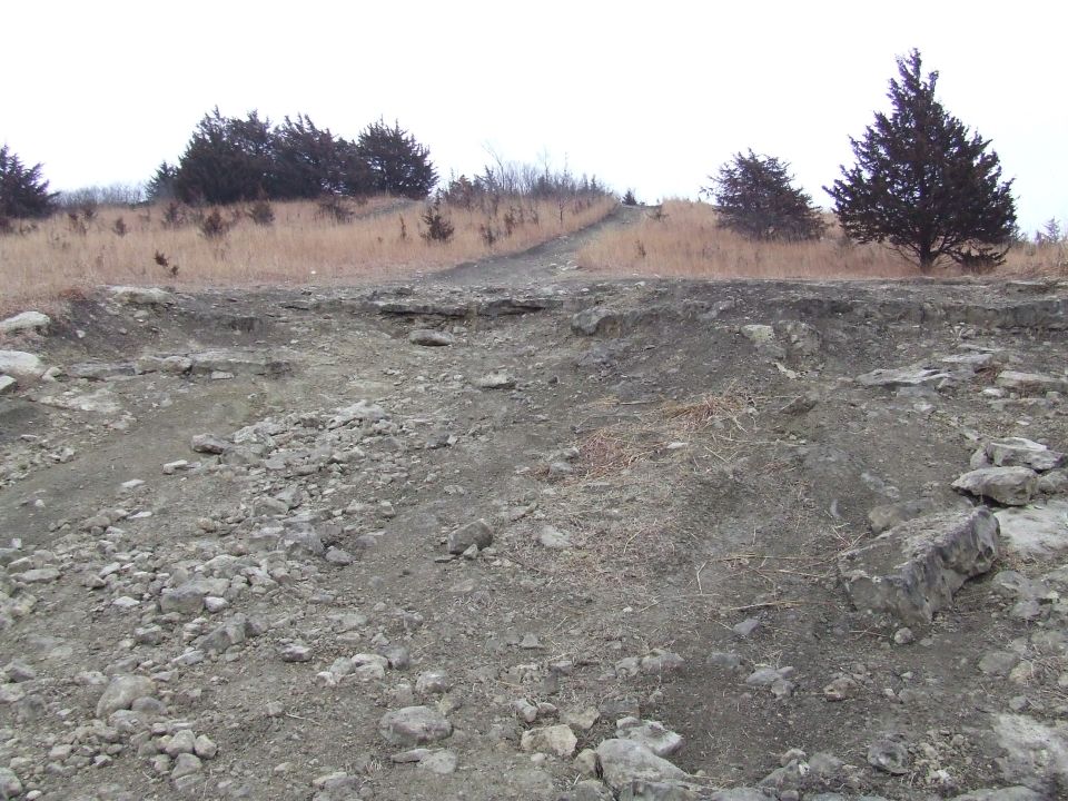 Off-road landscape with dirt path and rocks