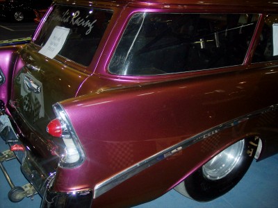 1972 Ford Ranchero - This customized station wagon features a two-tone paint job and racing decals on the rear window.