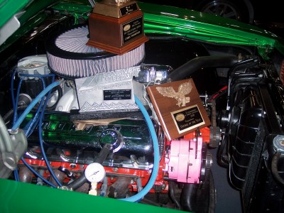 1972 Ford Ranchero - Custom engine bay features trophies for "Best Appearing Car" and "Class of the Year" awards.