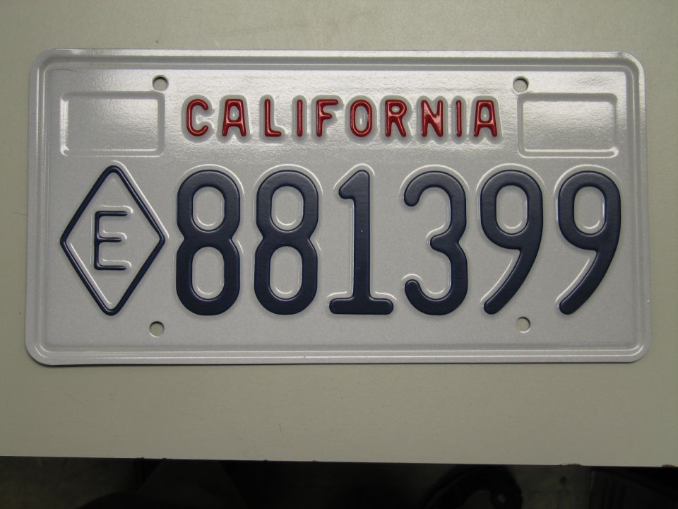 Single California license plate reading 881399 shown sideways