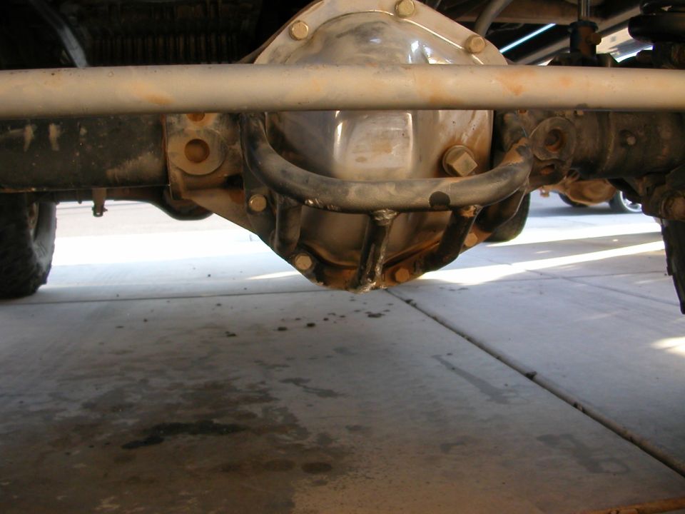 Rear differential and suspension of a vehicle, viewed from below