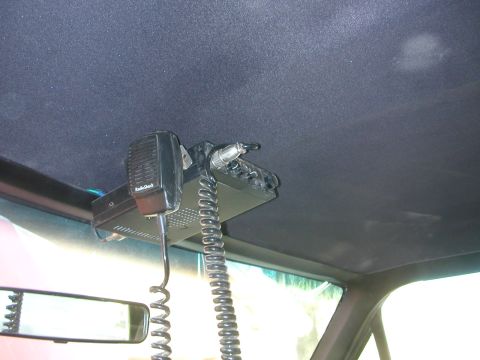 1984 Ford Bronco - CB radio and microphone installed on the vehicle's headliner.