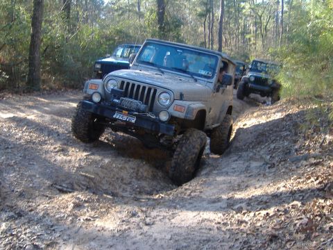 1999 Jeep Wrangler - Multiple Jeeps navigate a challenging muddy off-road course.