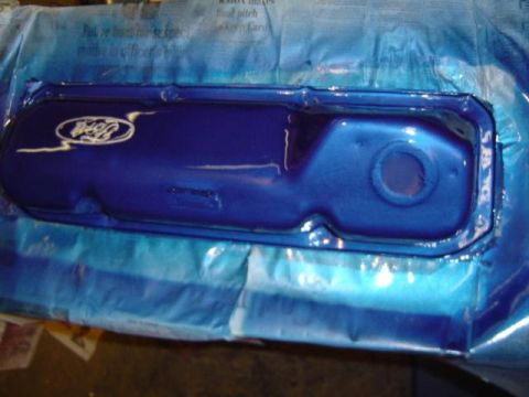 1979 Ford Bronco - Ford valve cover painted blue, ready for installation.