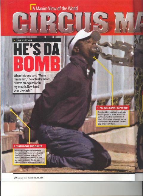 1996 Ford Probe - This magazine spread details the capture of a man referred to as the 'Pie-hole Bandit'.