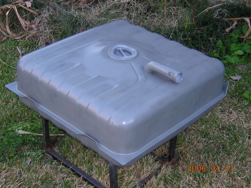 Gray fuel tank on metal stand