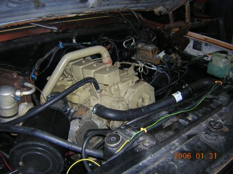 1986 Chevrolet Blazer - The engine bay contains a diesel engine, not the original gasoline engine expected for a 1986 Chevrolet Blazer.
