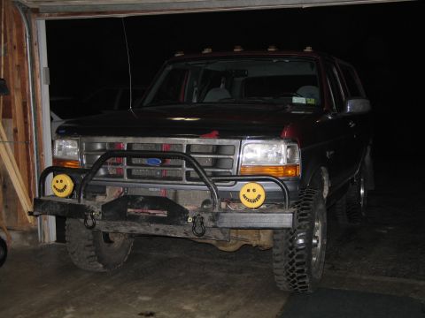 1995 Ford Bronco - Front view of a 1992 Ford Bronco with a custom bumper and off-road tires.